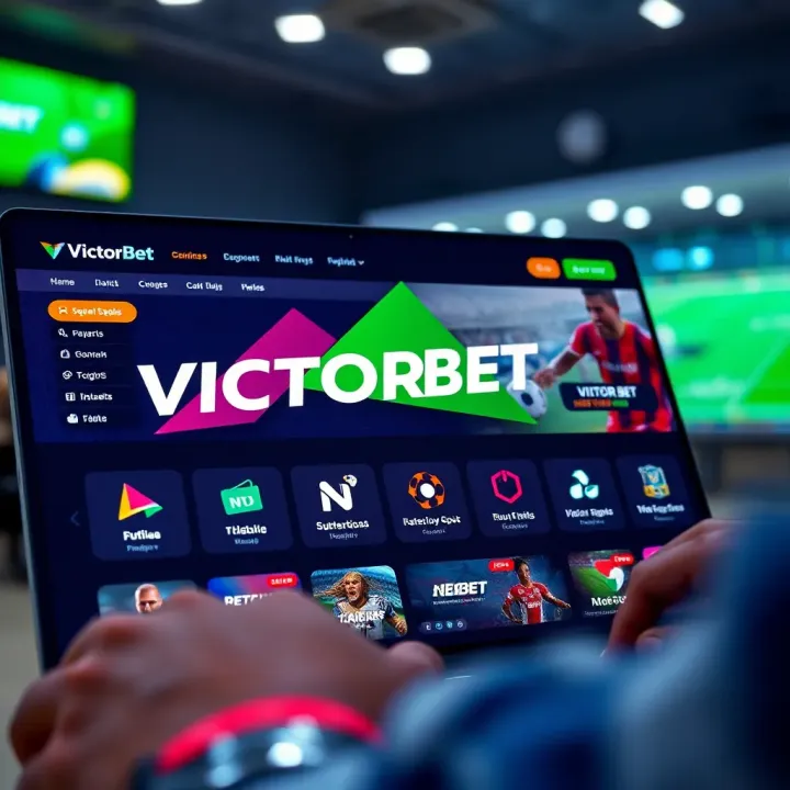 Customer engaging with a digital sports betting terminal inside a VictorBet shop