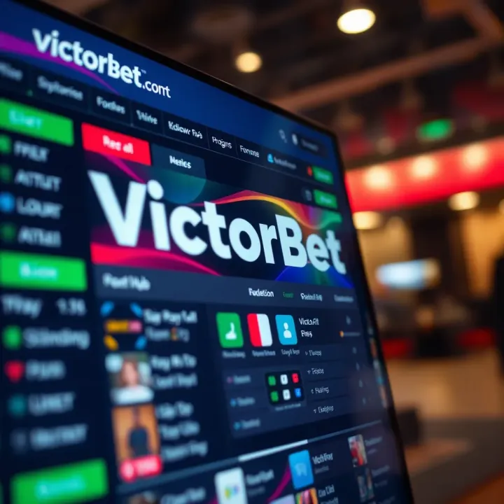 Football field with a laptop displaying VictorBet Champions League betting platform and live match updates