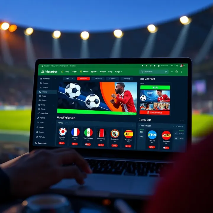 Mobile phone displaying VictorBet Nigeria app with options for deposit, withdrawal, and account login